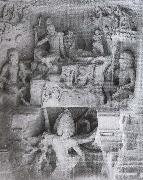 unknow artist Shiva and Parvati on Kailasa Kailasa-whine-peel on Ellora oil painting